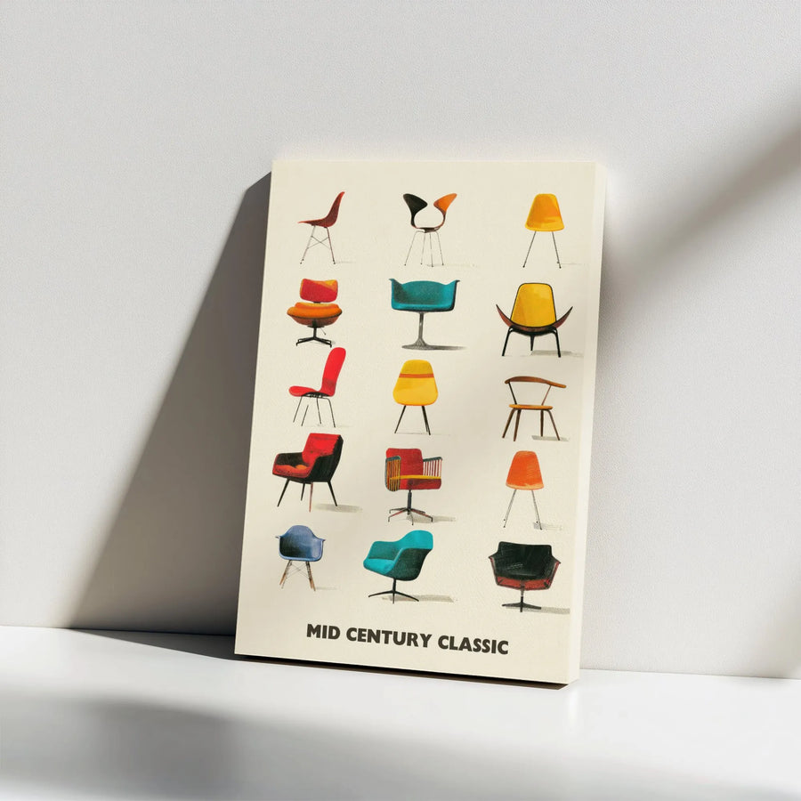 Mid Century Modern Chair Poster | Iconic Furniture Design Art Print | Gallery Wrapped Canvas | Minimalist Home Decor Gift for Interior Design Lovers