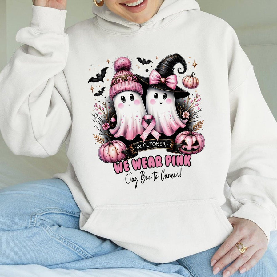 Breast Cancer Awareness Hoodie | Cute Ghost Halloween Graphic | Premium Cotton Blend | Gift For Cancer Fighters And Survivors In October
