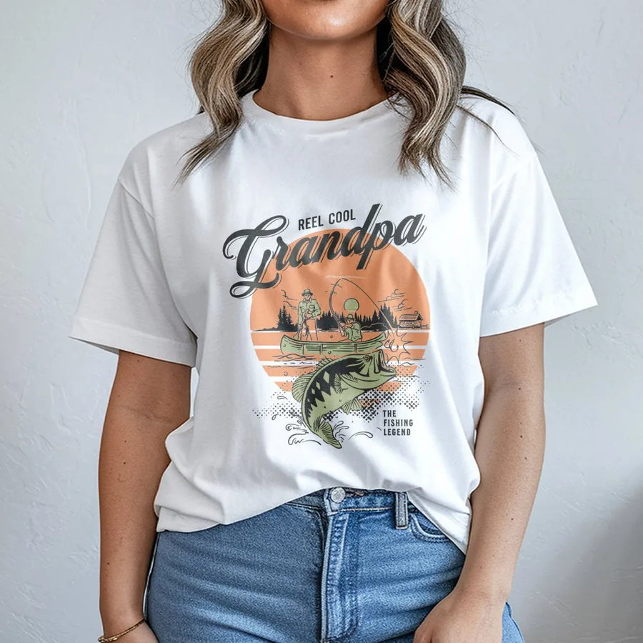 Reel Cool Grandpa T-Shirt | Retro Fishing Graphic Design | Premium Cotton Apparel | Best Gift for Fisherman Grandfather Birthday