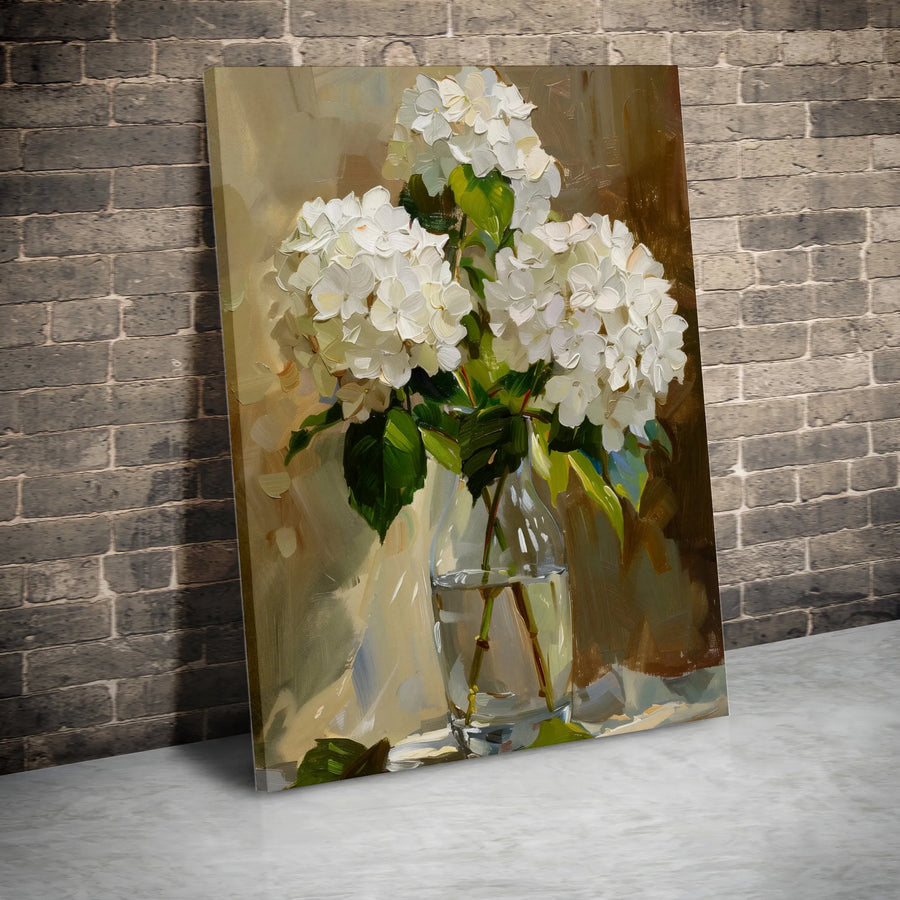 White Hydrangea Canvas Wall Art | Textured Botanical Art Print | Premium Gallery Wrapped Canvas | Modern Farmhouse Living Room Decor Gift