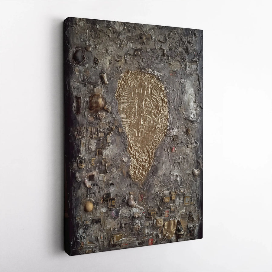 Bitcoin Vertical Canvas | Textured Industrial Abstract Wall Art | Premium 1.25" Thick Gallery Wrap | Collector's Gift for Crypto Investor