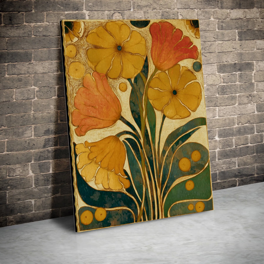 Vintage Floral Vertical Canvas | Art Nouveau Botanical Illustration | Premium High-Resolution Print | Living Room Wall Decor Gift