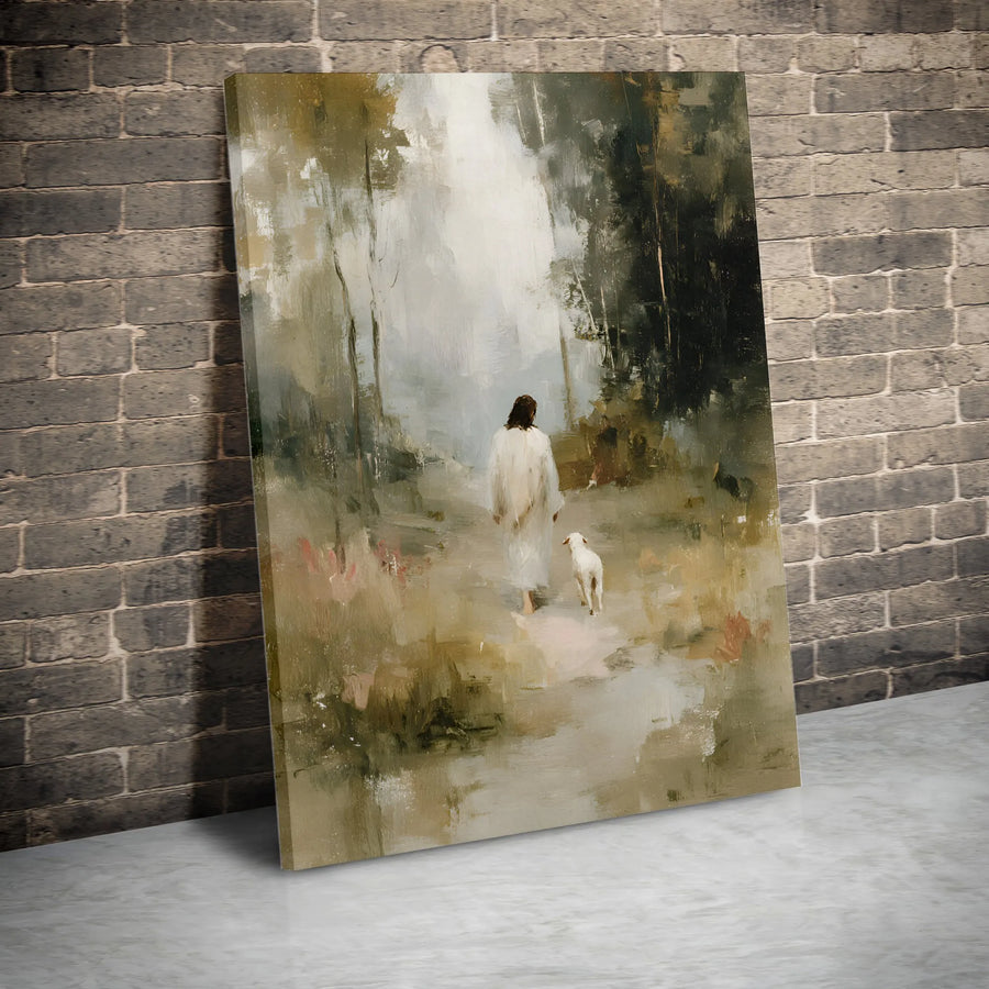 Jesus Christ Walking With Lamb Canvas Print | Impressionist Religious Wall Art | Premium Gallery Wrapped | Christian Home Decor Gift