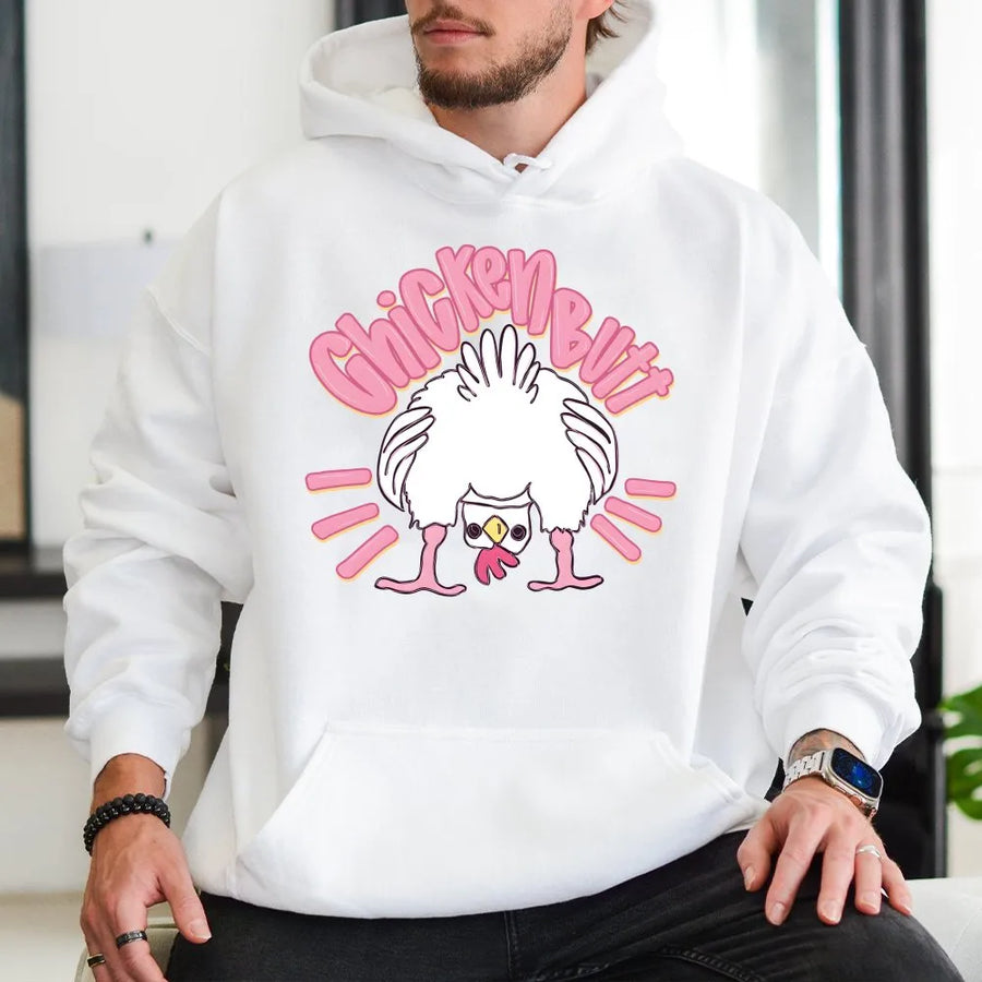 Funny Chicken Butt Hoodie | Retro Cartoon Chicken Joke Graphic | Premium Cotton Blend Sweatshirt | Humorous Gag Gift for Men & Women