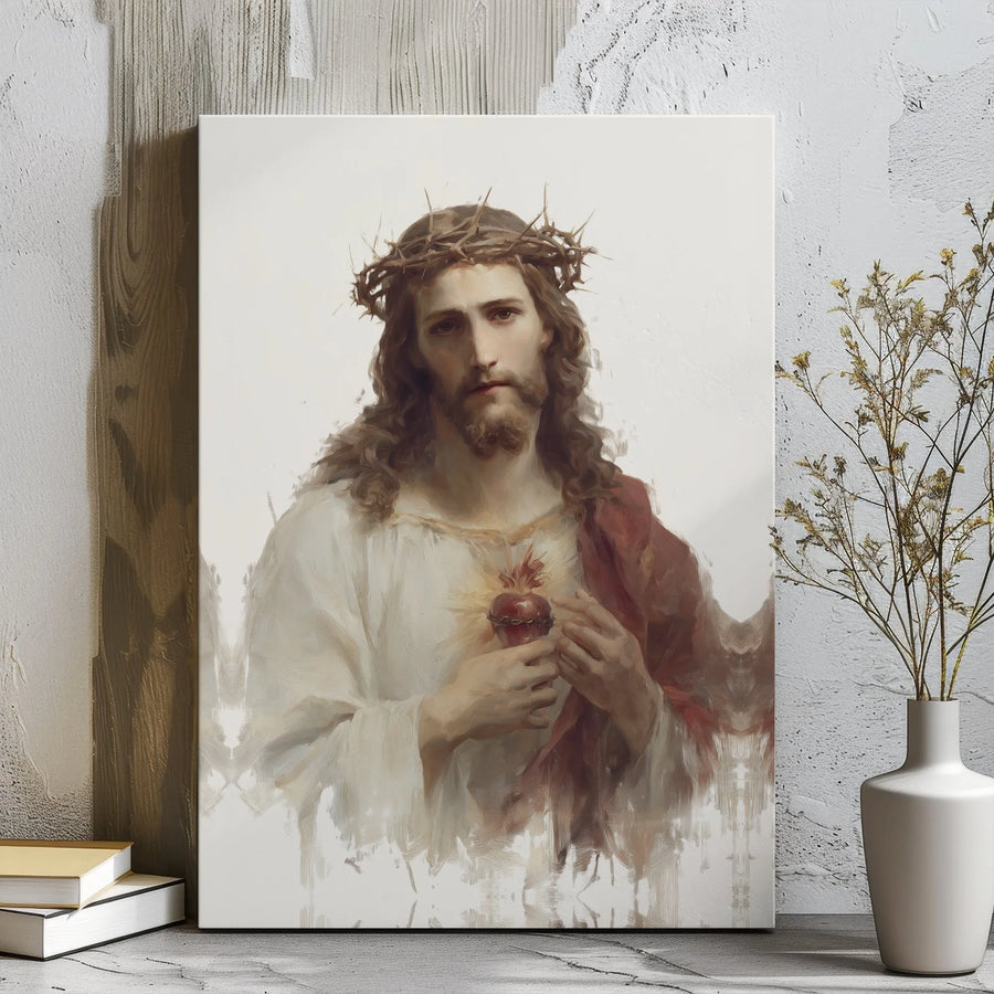 Sacred Heart of Jesus Canvas | Religious Wall Art with Crown of Thorns | Premium Gallery Wrap Decor | Catholic Christian Home Gift