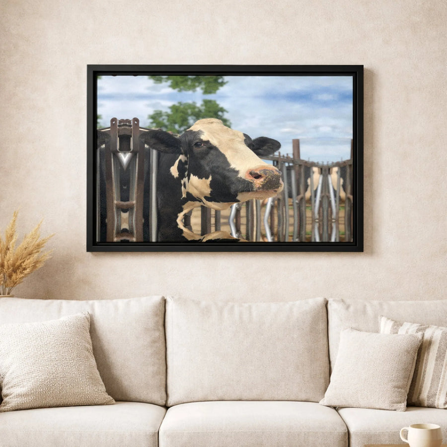 Farmhouse Cow Canvas Wall Art | Realistic Dairy Cow Farm Animal Portrait | Premium Gallery Wrapped Decor | Rustic Country Home Gift