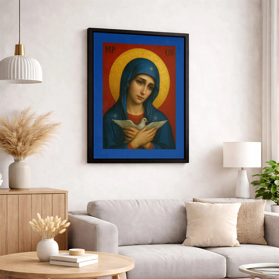Virgin Mary Wall Art | Religious Icon Canvas with Holy Spirit Dove | Premium Gallery Wrapped Decor | Christian Home Gift for Faith & Prayer