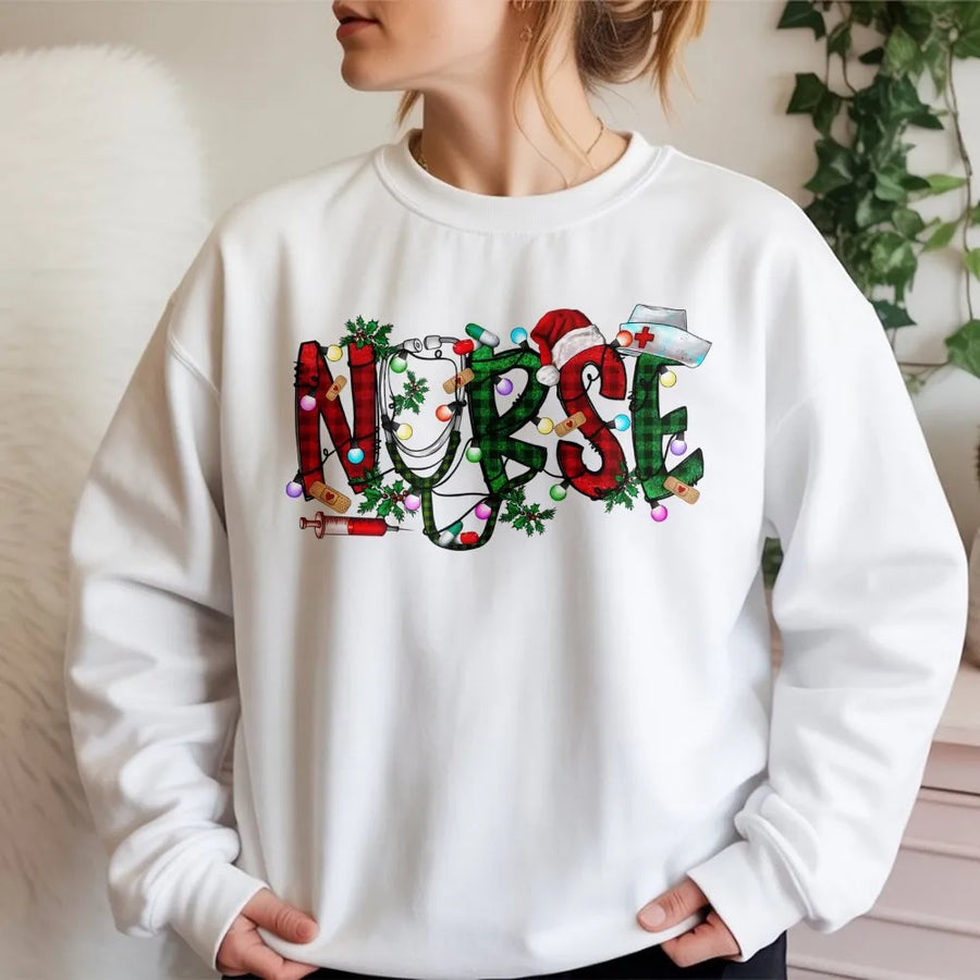 Nurse Christmas Sweatshirt | Buffalo Plaid Medical Festive Design | Premium Cotton Blend | Holiday Gift for Nurses and Nursing Students