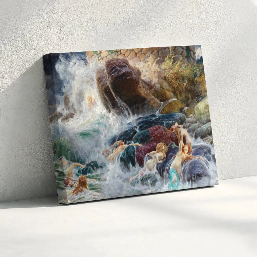Sirens Canvas Wall Art | Mythological Mermaid Ocean Painting | Premium 1.25" Thick Canvas | Vintage Home Decor Gift for Art Lovers