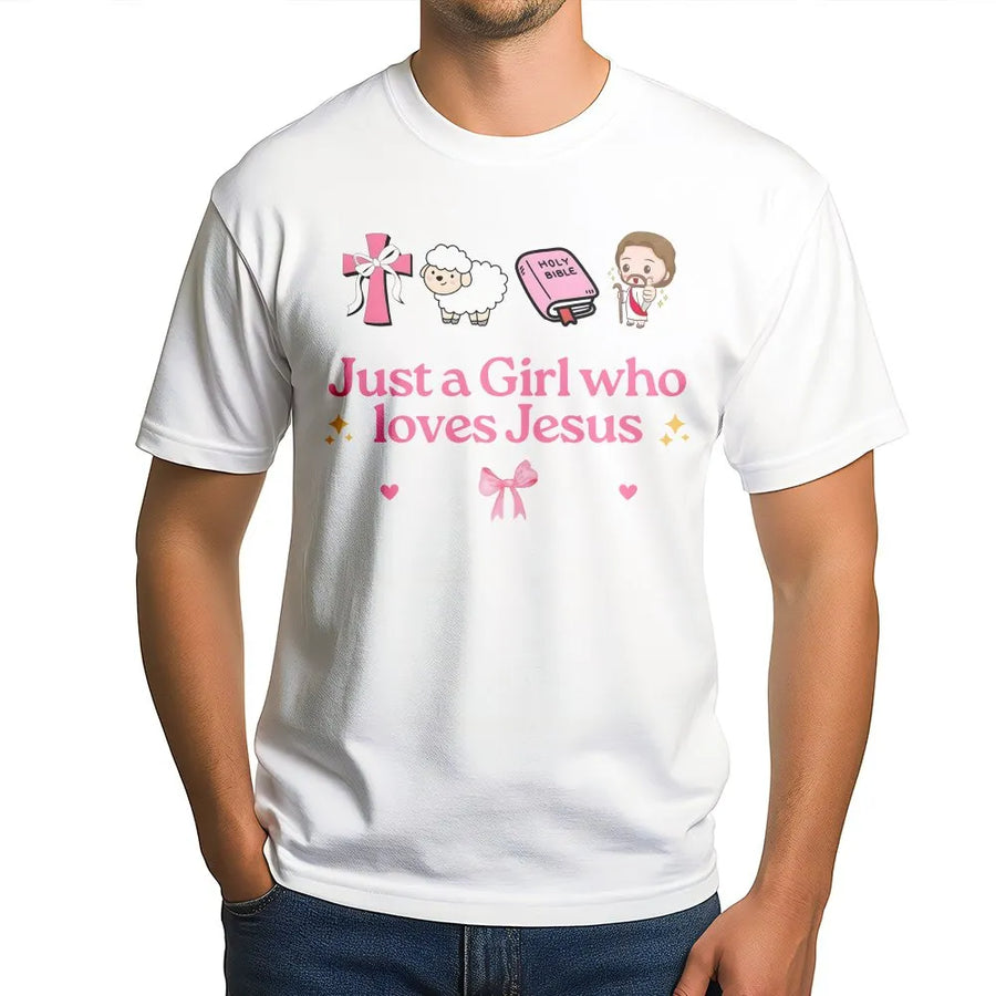 Just A Girl Who Loves Jesus Shirt | Cute Christian Graphic Tee | Soft Cotton Religious Apparel | Faith Based Gift for Christian Women and Girls