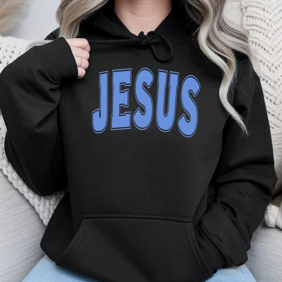 Jesus Varsity Hoodie | Aesthetic Faith Based Graphic Sweatshirt | Cotton Blend Premium Pullover | Religious Gift for Men Women