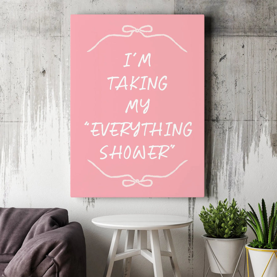 Everything Shower Wall Art | Trendy Pink Bathroom Decor with Bow Aesthetic | Premium Gallery Canvas | Cute Self-Care Gift for Her