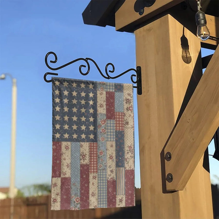 Vintage American Flag Garden Flag | Floral Patchwork Quilt Style | Double Sided Polyester Banner | Patriotic Farmhouse Yard Decor Gift