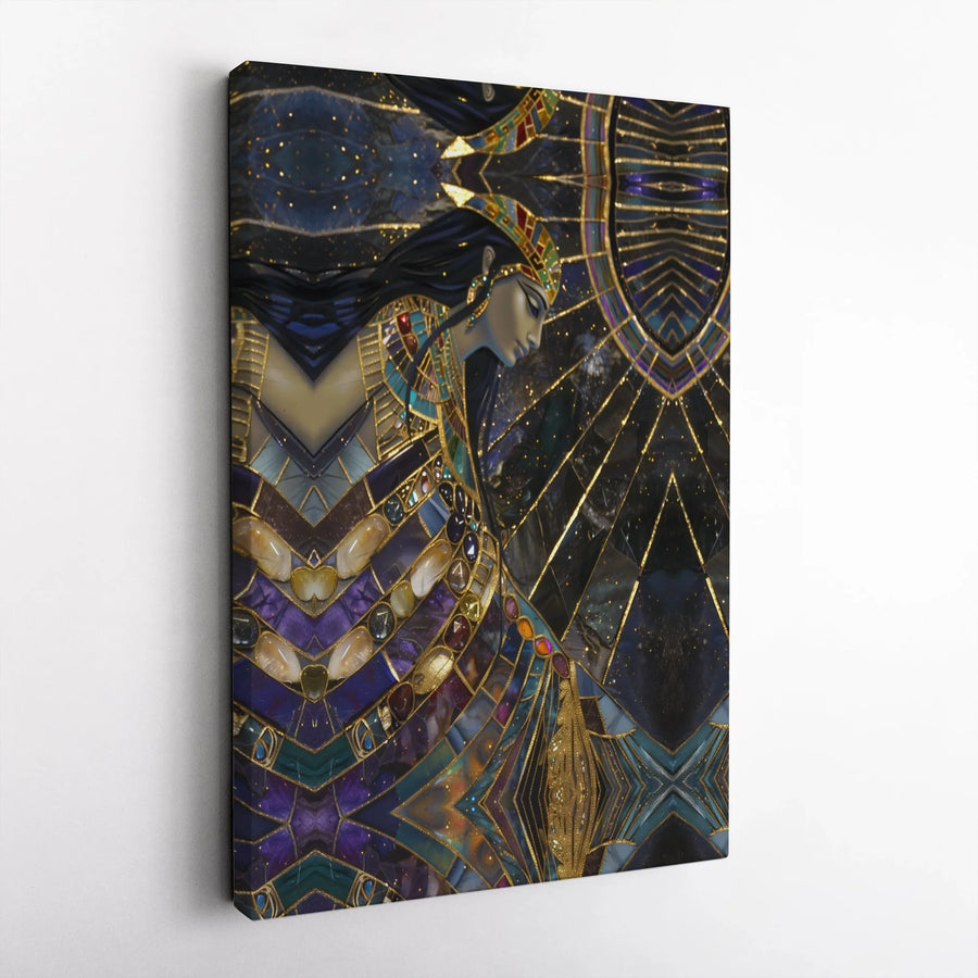 Egyptian Goddess Canvas Print | Art Deco Cleopatra Portrait with Gold Accents | Premium 1.25" Thick Gallery Wrap | Afrocentric Spiritual Wall Decor Gift