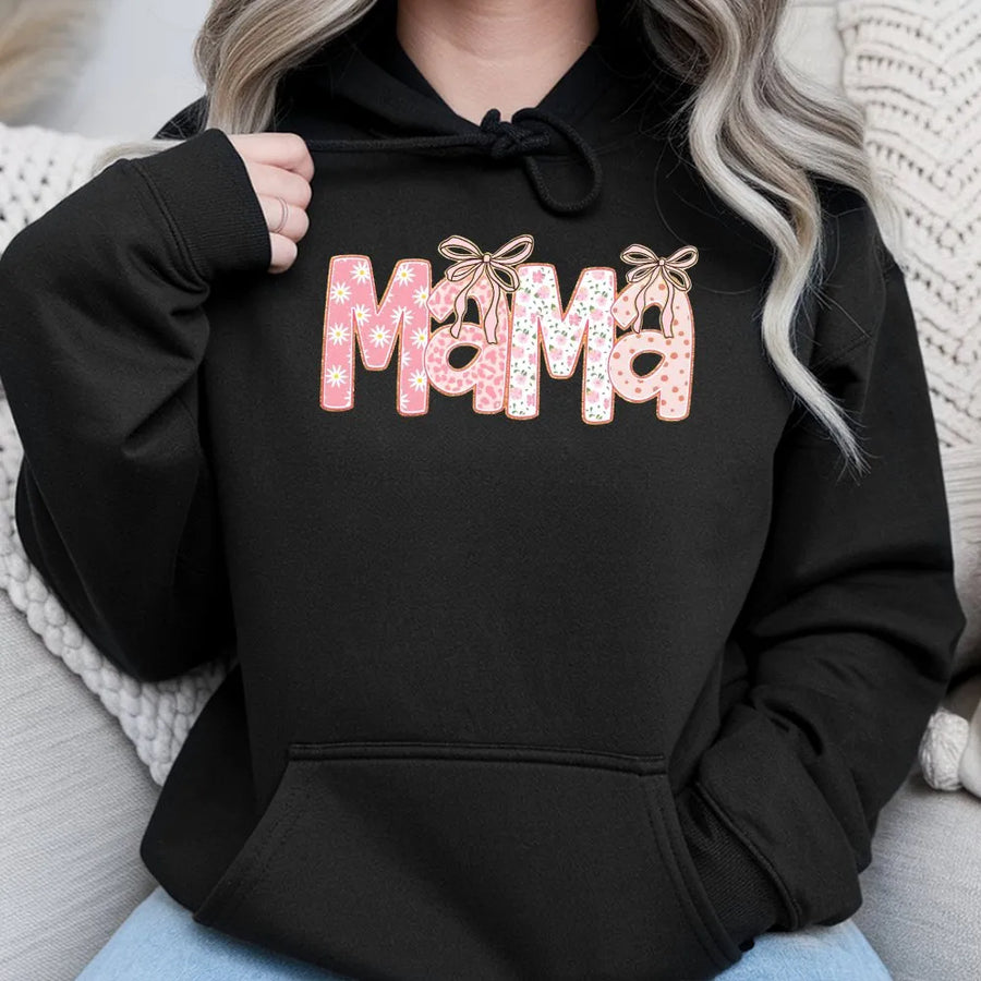 Mama Hoodie | Coquette Bow Floral Graphic | Soft Cotton Blend | Premium Mother's Day 2026 Gift for New Mom