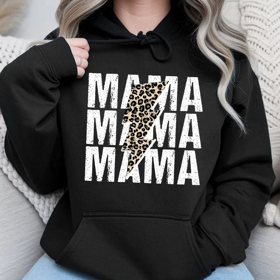 Mama Hoodie | Leopard Lightning Bolt Graphic | Premium Cotton Blend | Trendy Mom Gift For Mother's Day 2026 Or Birthday