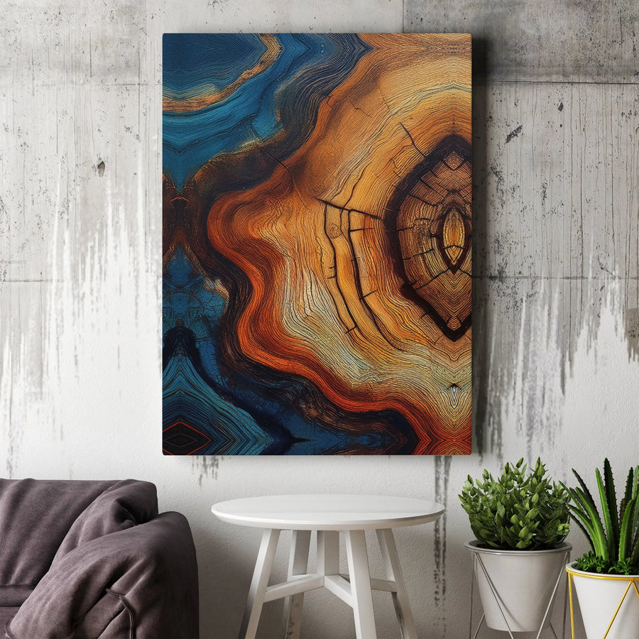 Abstract Wood Grain Canvas Print | Blue and Orange Agate Gemstone Art | Gallery Quality 1.25 Inch Profile | Modern Home Office Wall Decor