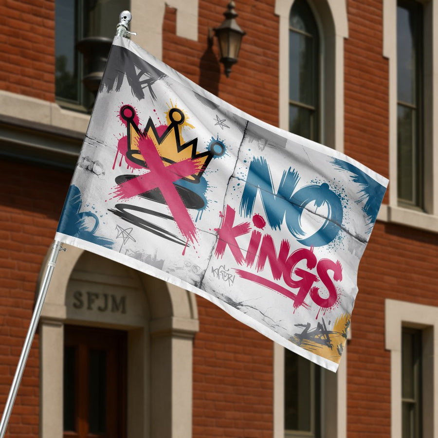 No Kings Graffiti House Flag | Anti-Monarchy Street Art Decor | Premium UV-Resistant Polyester | Protest Banner Gift