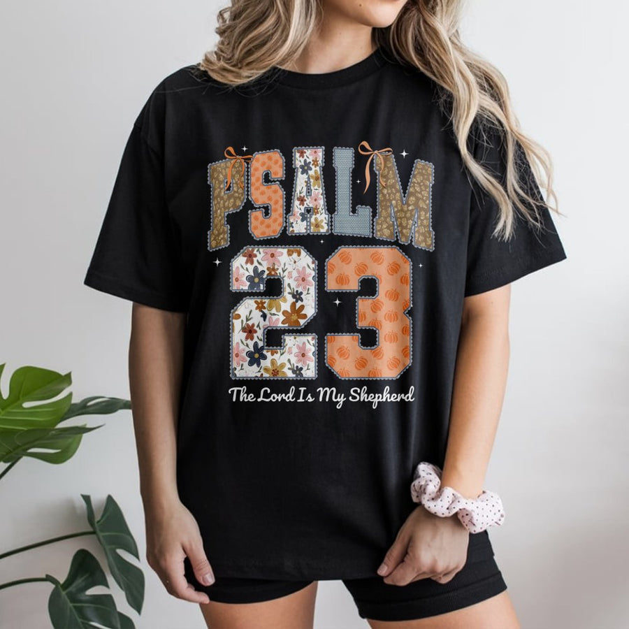 Psalm 23 T-Shirt | Floral Pumpkin Faith Graphic | Premium Soft Cotton | Christian Thanksgiving Gift for Women & Men