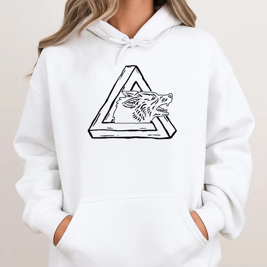 Geometric Wolf Hoodie | Impossible Triangle Optical Illusion Art | Soft Cotton Blend Sweatshirt | Gift for Wildlife Lovers, Unisex Pullover