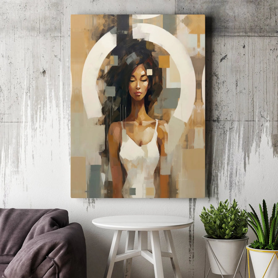 Abstract Woman Canvas Wall Art | Modern Geometric Female Portrait | Premium Gallery Wrapped Canvas | Bohemian Living Room Decor Gift