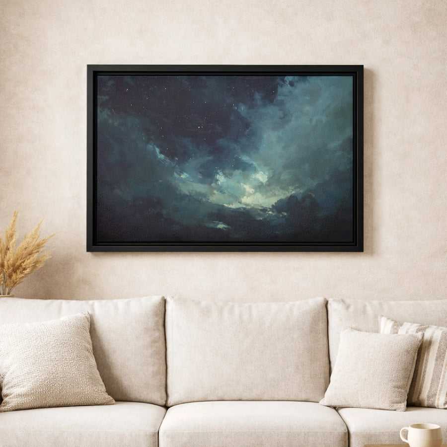 Night Sky Canvas Wall Art | Moody Stormy Clouds Oil Painting Style | Premium 1.25 Inch Gallery Wrap | Atmospheric Home Decor Gift