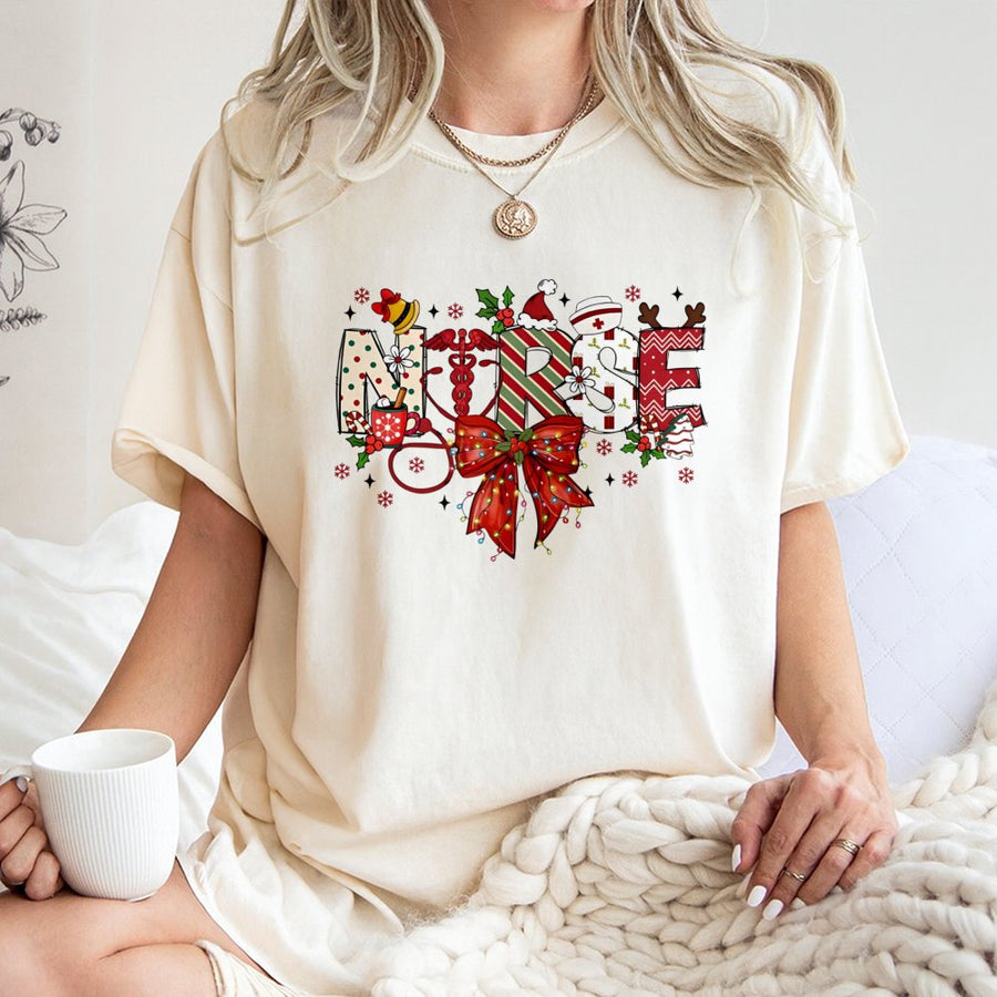 Christmas Nurse T-Shirt | Festive Stethoscope Holiday Graphic | 100% Cotton Premium Quality | Perfect Nursing School Graduation Gift For Her