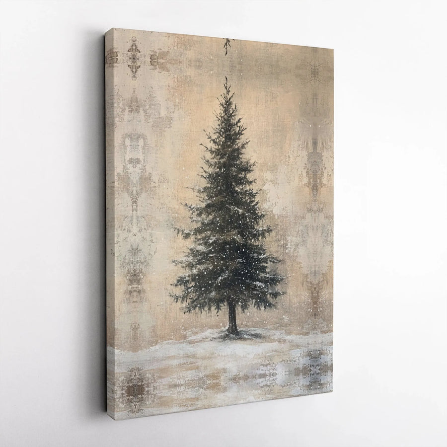 Rustic Snowy Pine Tree Canvas Print | Vintage Winter Landscape Wall Art | Gallery Quality Fade-Resistant | Christmas Seasonal Home Decor Gift