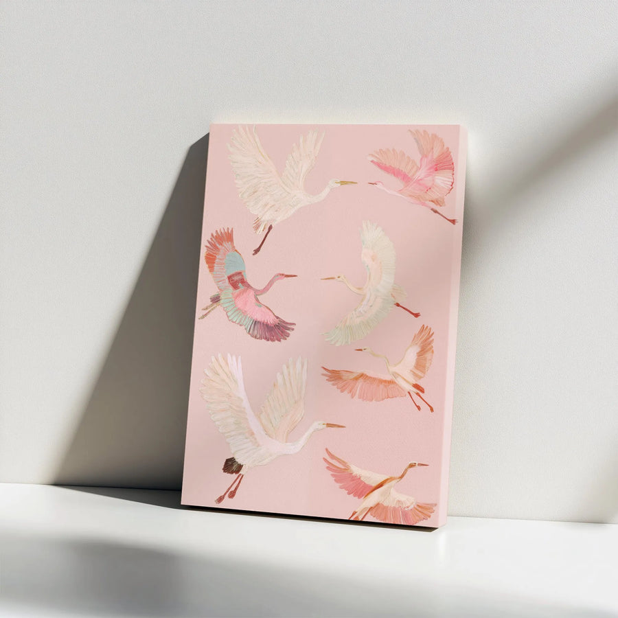 Flying Herons Vertical Canvas | Elegant Japanese Crane Pattern Print | Premium 1.25" Thick Gallery Wrapped Canvas | Minimalist Bedroom Wall Decor Gift
