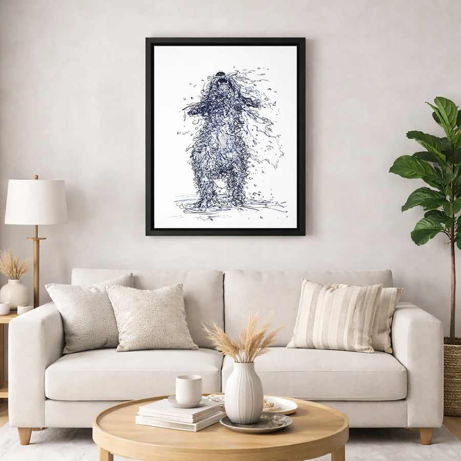 Wet Dog Shaking Canvas Print | Abstract Ink Scribble Drawing | Gallery-Quality 1.25 Inch Wrap | Modern Minimalist Pet Wall Decor Gift
