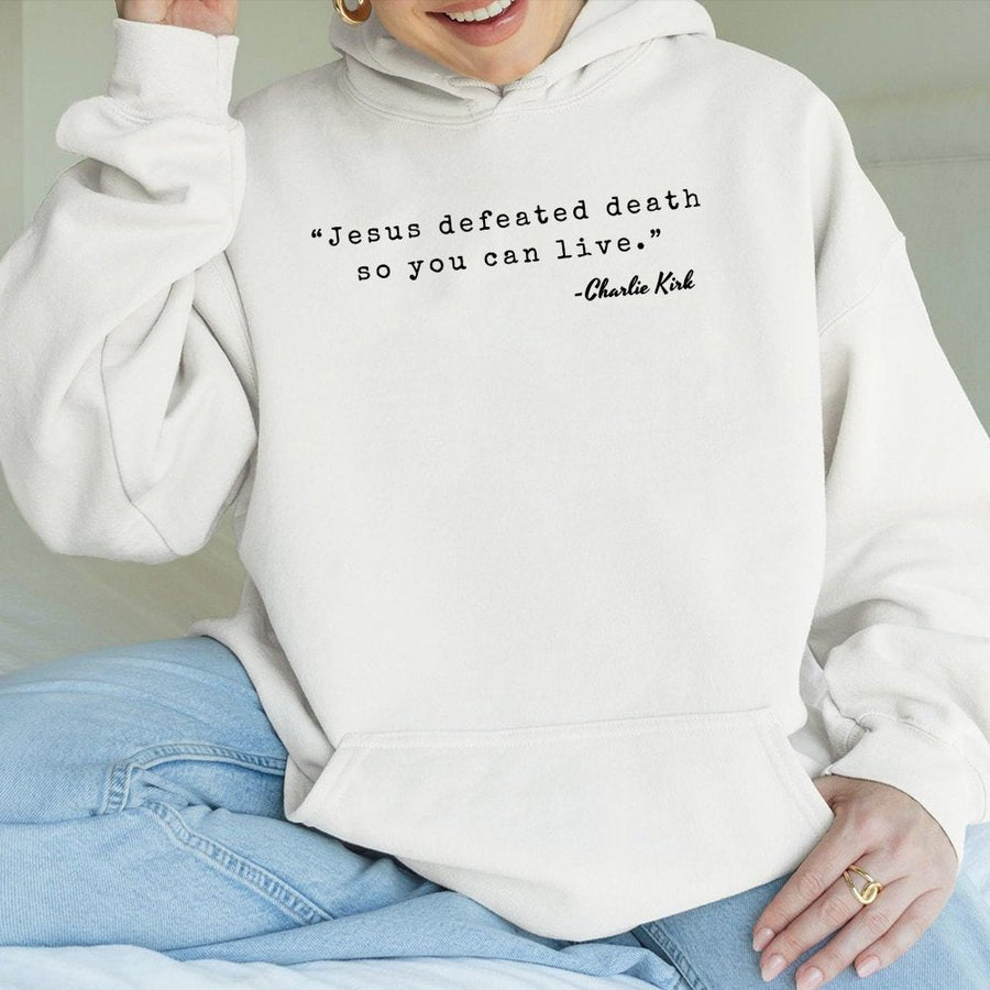 Jesus Defeated Death Hoodie | Inspirational Christian Quote Graphic | Premium Cotton Blend | Faith Based Gift For Men And Women