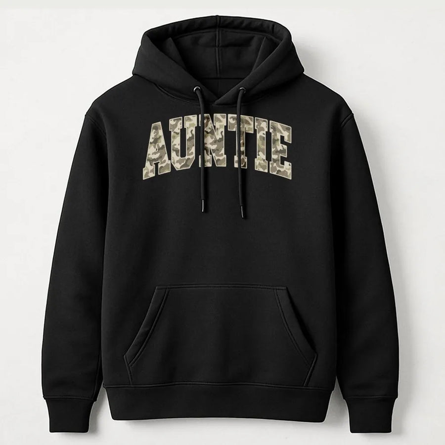 Camo Auntie Shirt | Comfort Colors® Varsity Hoodie | Premium Cotton | Gift for New Aunt From Niece or Nephew, Future Uncle