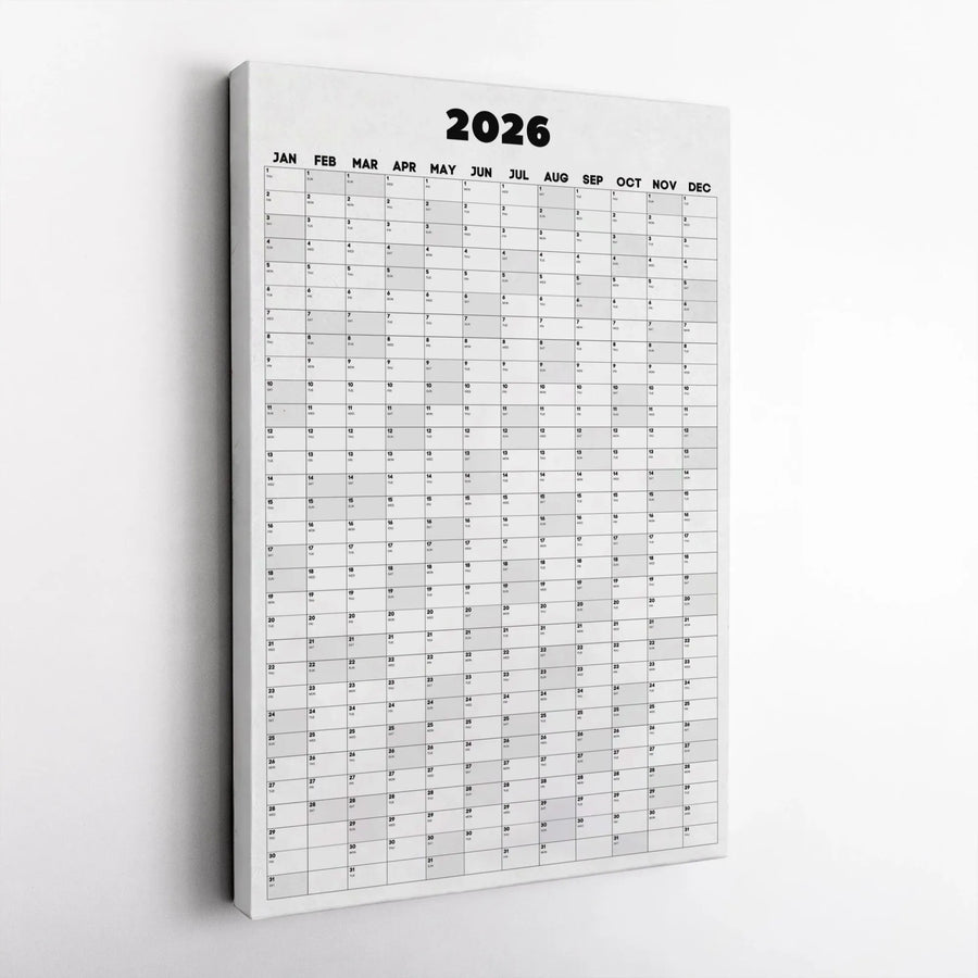 2026 Yearly Calendar Canvas Print | Minimalist Vertical Wall Art | Premium Gallery-Wrapped Canvas | Modern Office or Home Decor Gift