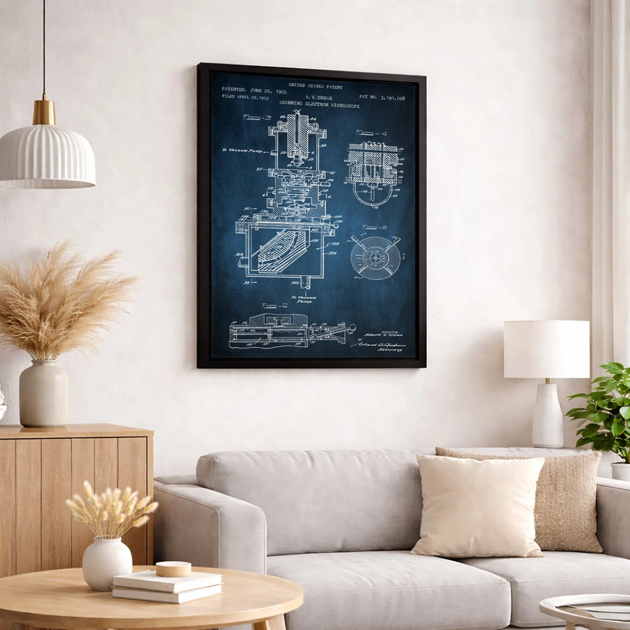 Scanning Electron Microscope Patent Wall Art | Vintage Blueprint Engineering Print | Premium 1.25-Inch Gallery Canvas | Science Office Decor Gift