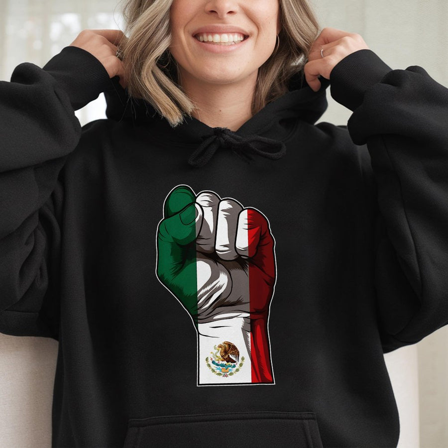 Mexico Flag Fist Hoodie | Proud Mexican Heritage Graphic | Premium Cotton Blend Streetwear | Unisex Gift for Latino Culture Lovers