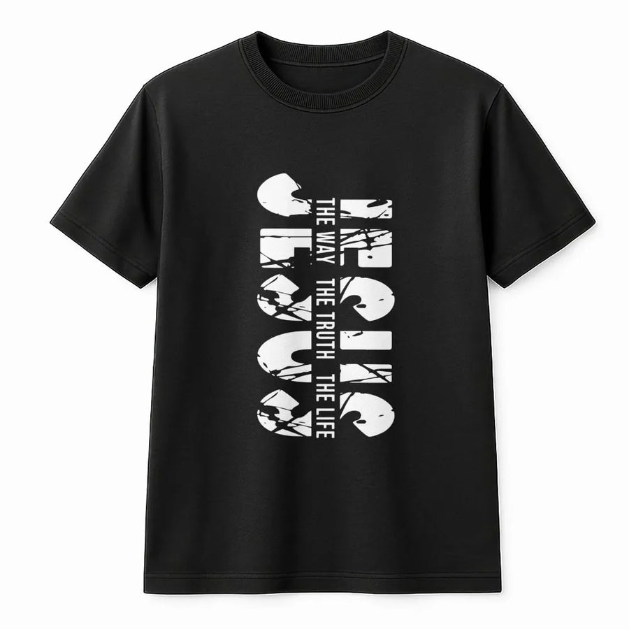 Jesus The Way The Truth The Life T-Shirt | Distressed Christian Typography Graphic | Premium Cotton Unisex Crewneck | Religious Faith Gift for Believers