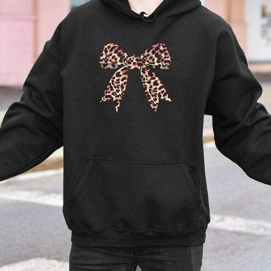 Leopard Print Bow Hoodie | Aesthetic Coquette Aesthetic Graphic Sweatshirt | Cotton-Polyester Blend | Trendy Women's Gift for Her