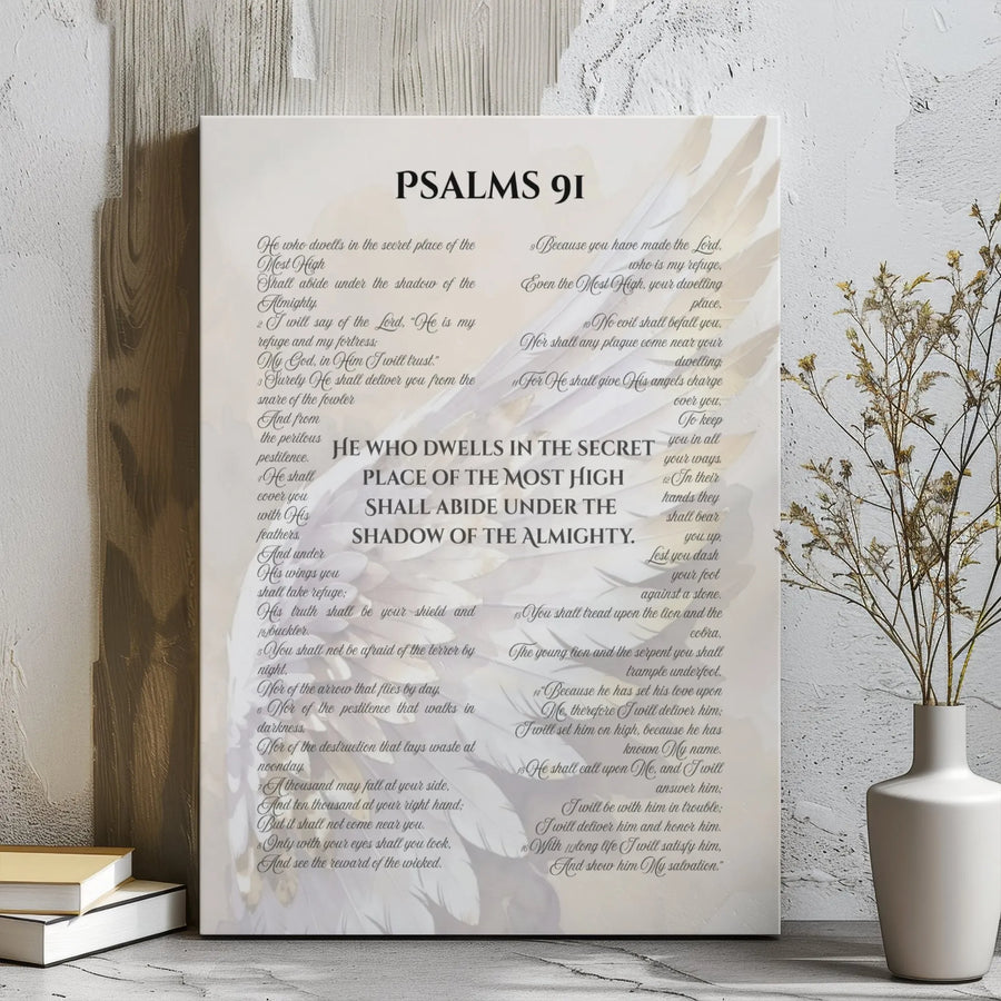 Psalms 91 Wall Art Canvas | He Who Dwells Scripture Print | Premium Gallery Wrapped Religious Home Decor | Inspirational Housewarming Gift