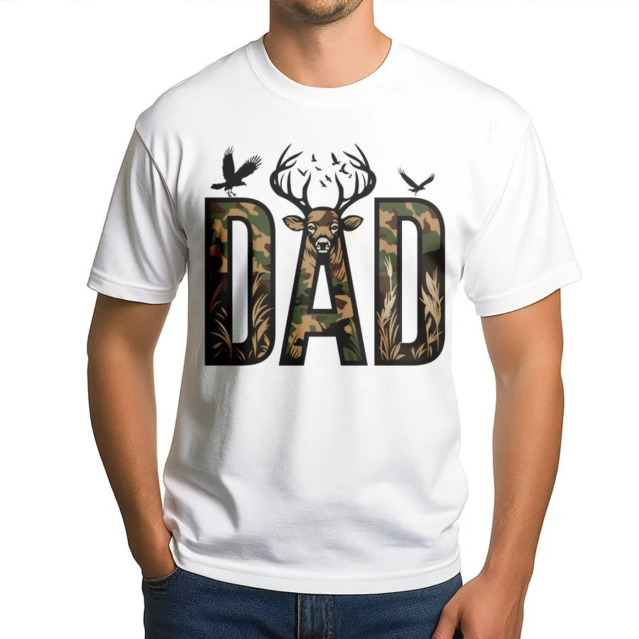 Camo Dad T-Shirt | Hunting Deer Graphic Tee | Premium Cotton Shirt | Father's Day Gift for Hunter Dad
