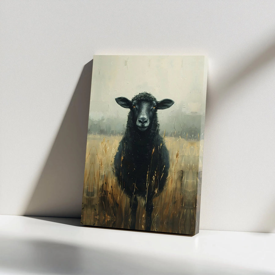 Black Sheep Canvas Wall Art | Textured Farm Animal Painting | Premium Gallery Wrapped Print | Rustic Farmhouse Home Decor Gift