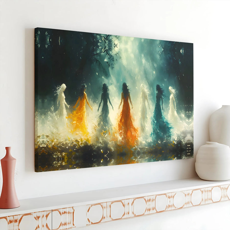 Ethereal Forest Spirits Canvas Wall Art | Mystical Goddess Gathering | Premium Canvas Print | Fantasy Home Decor Gift