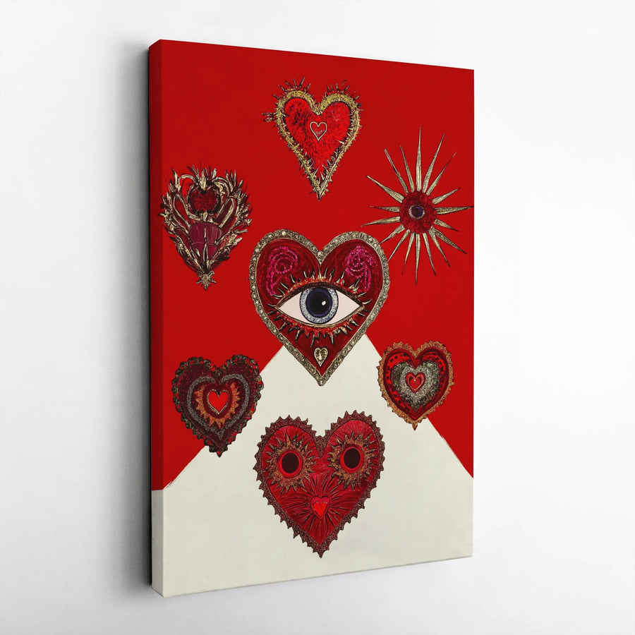 Sacred Heart Canvas Wall Art | Abstract Eye & Ornate Heart Collage | Premium Gallery Wrapped Canvas | Gothic Bohemian Home Decor Gift