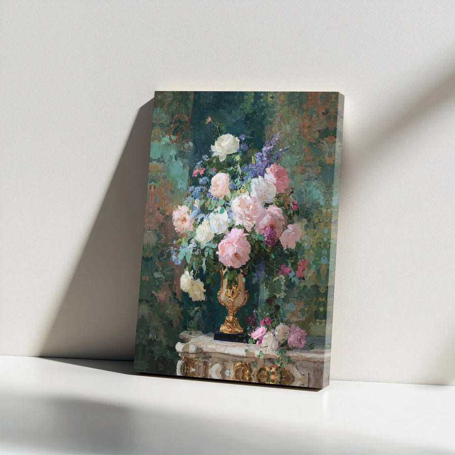 Pink Rose Flower Canvas Art | Impressionist Still Life Floral Painting | Premium Gallery Wrapped Wall Decor | Elegant Vintage Home Gift