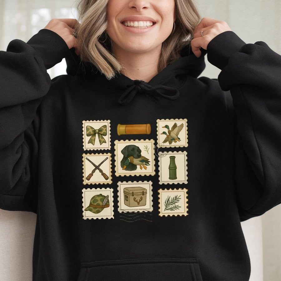 Duck Hunting Hoodie | Vintage Postage Stamp Graphic Design | Premium Cotton Blend | Gift for Duck Hunter & Outdoorsman