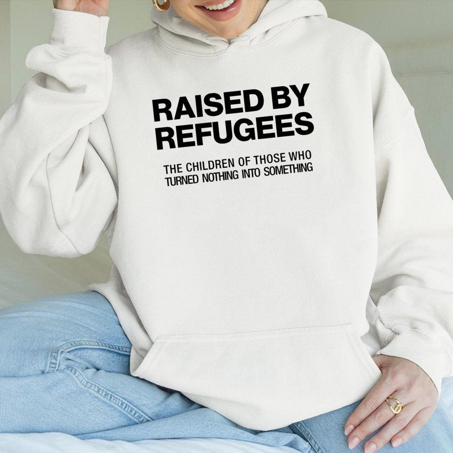 Raised By Refugees Hoodie | Empowerment Cultural Heritage Statement | Premium Cotton-Blend Fleece | Gift For Immigrant Families