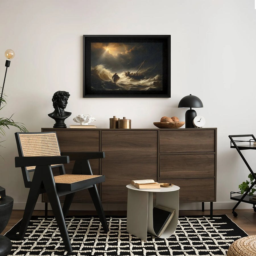 Jesus Walking On Water Canvas Print | Dramatic Stormy Sea Religious Art | Premium Gallery-Wrapped Wall Decor | Faithful Christian Home Gift