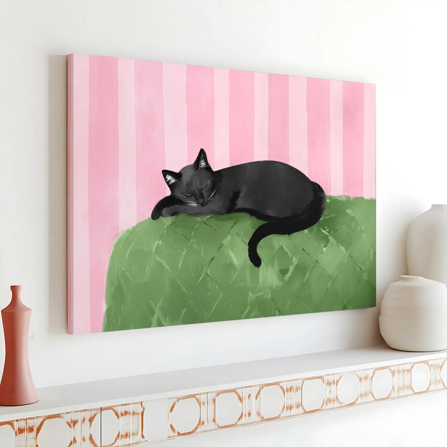 Sleeping Black Cat Canvas Wall Art | Modern Painterly Illustration | Fade-Resistant Gallery Print | Unique Gift for Cat Mom