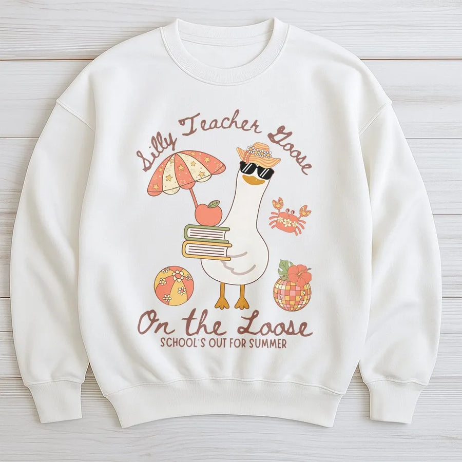 Funny Teacher Summer Shirt | Silly Goose On The Loose Graphic Tee | Premium Cotton | Last Day of School Teacher Gift