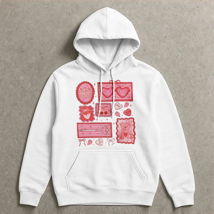 Valentine Coquette Heart Hoodie | Cute Pink Aesthetic Cherry Design | Premium Cotton Blend | Romantic Gift for Her Anniversary or Valentine Day