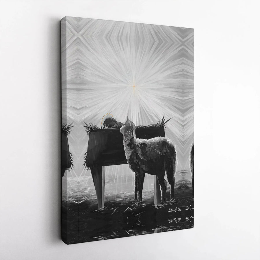 Nativity Scene Canvas Print | Minimalist Llama Christmas Wall Art | Premium Fade-Resistant Gallery Wrap | Religious Holiday Decor Gift